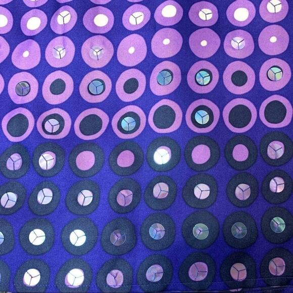 Boden 100% Silk Ombré Circle Print Shift Dress Size 4 Cobalt Blue Purple Sequin - Picture 11 of 14